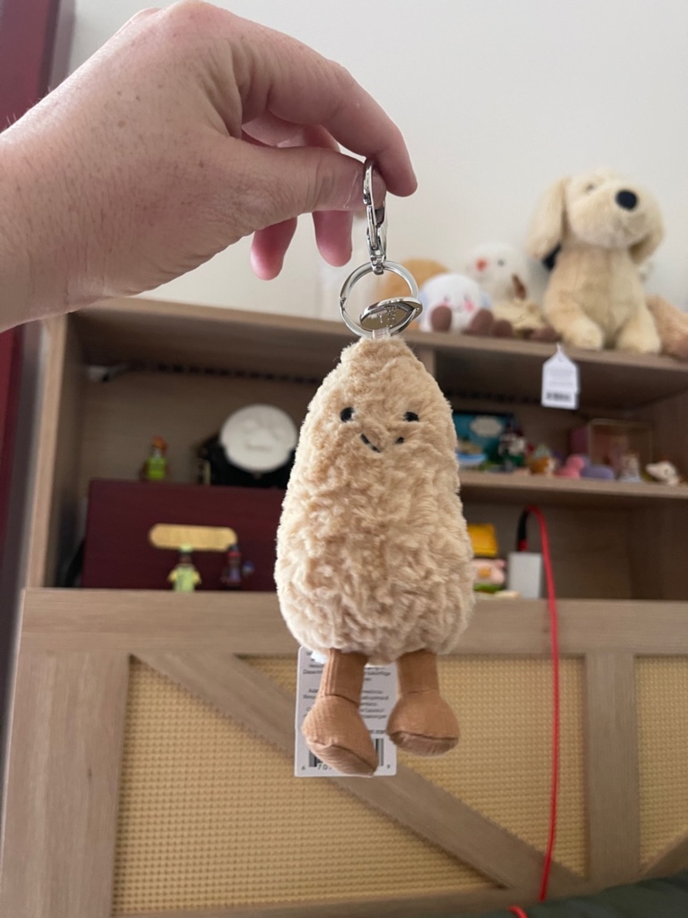 Jellycat Beige Fuzzy Keychain with Brown Legs and Silver Ring